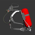 Firefighting Breathing Apparatus With Face Mask Red Cylinder And Safety Harness
