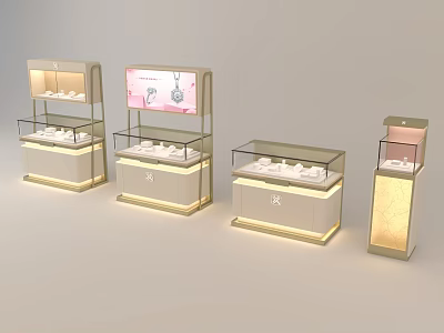 Luxury Jewelry Store Interior With Glass Display Cases And Illuminated Jewelry Counters 3d model