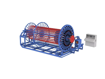 Large Scale Amusement Ride Equipment Featuring Blue Frame Red Parts And Control Unit 3d model