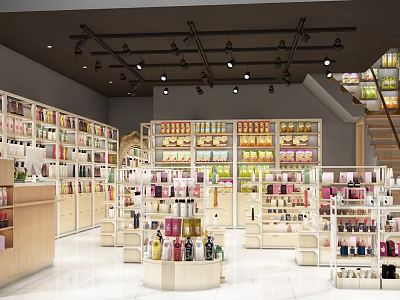 Well Lit Supermarket Department Store With Organized Shelves And Various Products 3d model