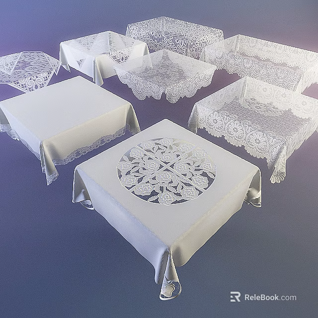 White Tablecloths With Lace And Floral Patterns On Dining Tables Decorative Linens 3d model 