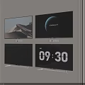 Four Televisions Mounted On Wall Displaying Desert Landscape Planet View Mountain Scenery And Digital Time