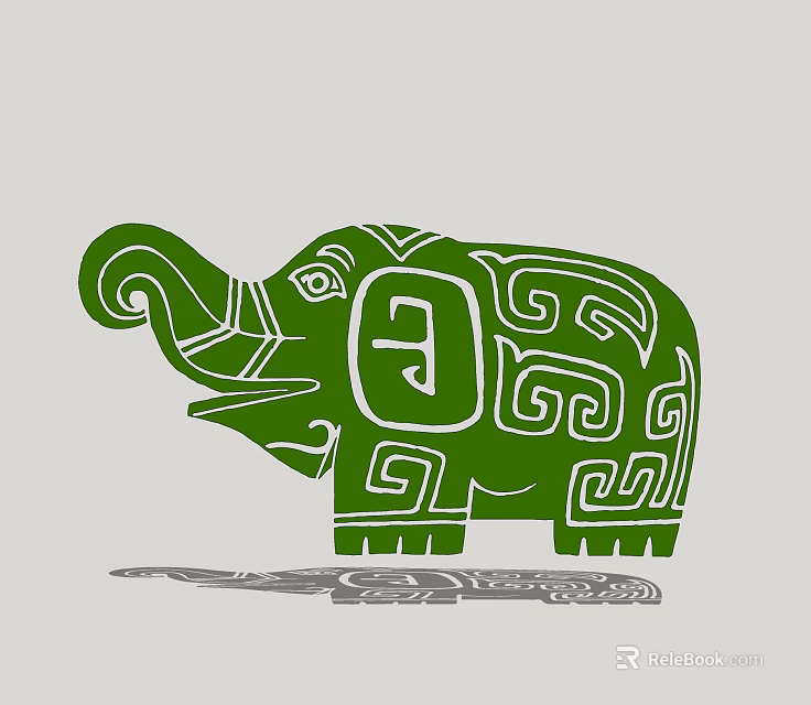 Decorative Green Elephant Design With White Geometric Spiral Patterns On Gray Background 3d model 