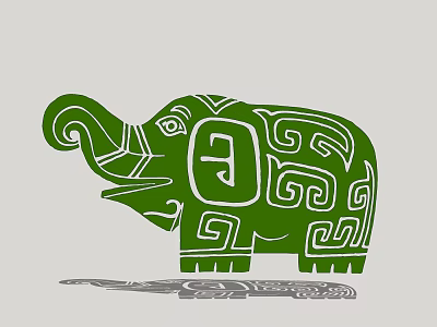 Decorative Green Elephant Design With White Geometric Spiral Patterns On Gray Background 3d model