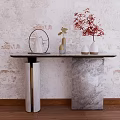 Sleek Modern Console Table With Marble Base And Decorative Vases On Textured Wall 3d model