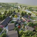 Aerial View Of Residential Development With Traditional Houses Lush Trees Green Spaces And Lake