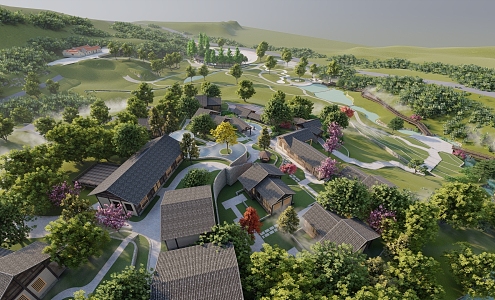 Modern Aerial View Rural Houses Mountain Homestay Houses Rural Houses Architecture 3d model