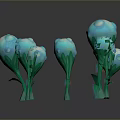 Unique Artistic Blue And White Flower Plants With Green Stems For Home Decor