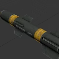 Gray Military Missile With Yellow Bands Rear Fins And Detailed Weapon Design Features