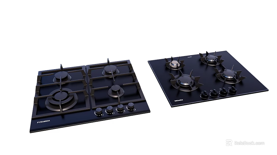 Black Gas Cooktops As Modern Kitchen Appliances With Multiple Burners And Control Knobs 3d model 