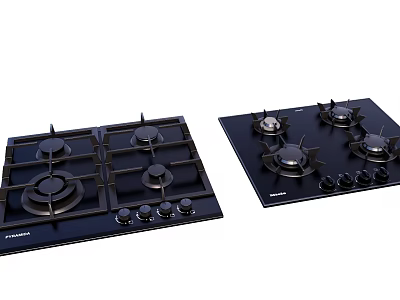 Black Gas Cooktops As Modern Kitchen Appliances With Multiple Burners And Control Knobs 3d model