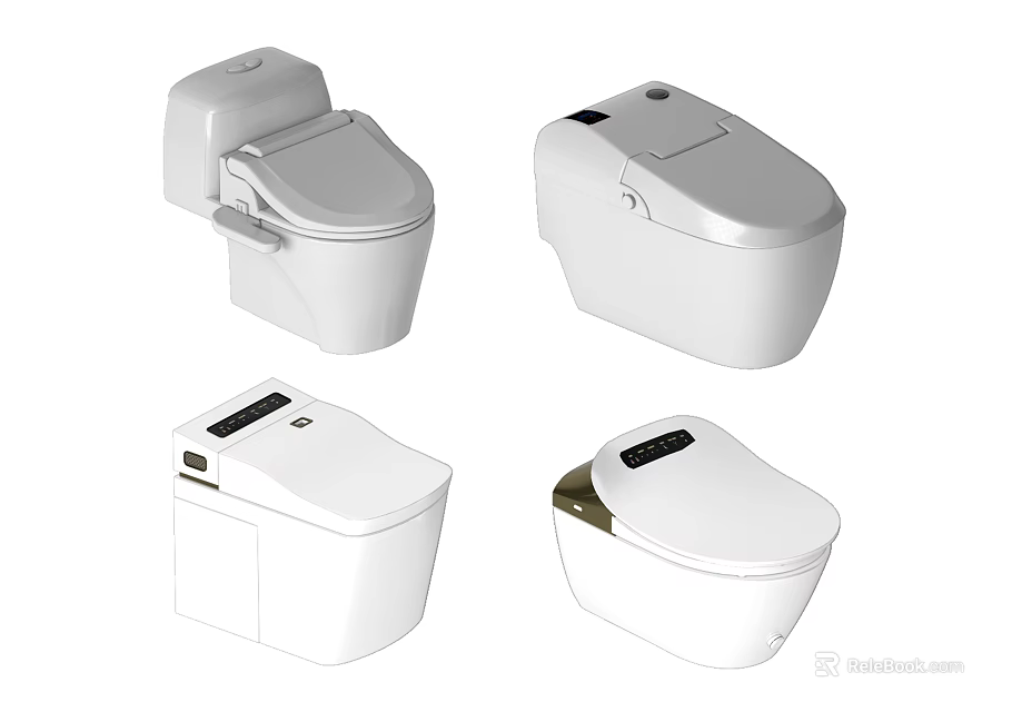 Contemporary Toilet Models Showcasing Four Different Sleek White Designs 3d model