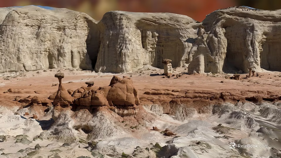 Beautiful Natural Landscape With Unique Rock Formations And Vast Arid Terrain 3d model 