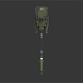 Green and Brown Mechanical Cannon with Long Barrel Metal Parts and Upper Structure