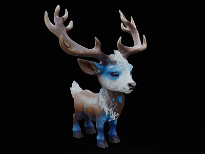 Cute Deer Shaped Decorative Figurine With Blue White Brown Antlers For Home Decor 3d model