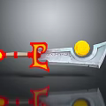 Decorative Sword With Red Circular Handle Yellow Letter E Silver Blade And Ornate Design