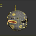 Detailed Metallic Robot Sphere Featuring Antenna Red Strip And Mechanical Components