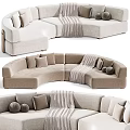 Beige U Shaped Sectional Sofa With Soft Throw Blanket And Decorative Pillows
