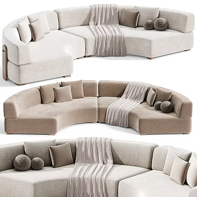 Beige U Shaped Sectional Sofa With Soft Throw Blanket And Decorative Pillows 3d model