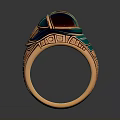 Elegant Gold Ring With Red Gem Green Blue Enamel And Carved Patterns Design 3d model