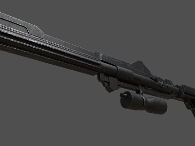 Black Tactical Rifle With Hanging Grenade And Sleek Design Features 3d model