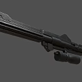 Black Tactical Rifle With Hanging Grenade And Sleek Design Features 3d model
