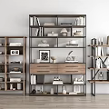 Wooden Shelving Units in Modern Room with White Walls Wooden Floor Holding Books Decor Vases Frames