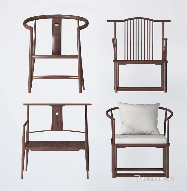 Chinese Style Wooden Leisure Chairs With Various Backrest And Armrest Designs 3d model 