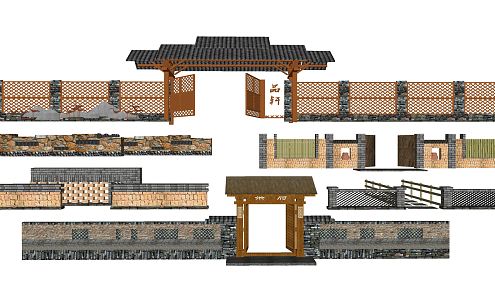 New Chinese Style Wall Homestay Folk Gate Wall 3d model