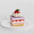 Square Layered Cake With Fresh Strawberry Cream Colorful Layers And Strawberry On White Plate
