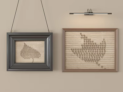 Black And Brown Framed String Art Tree Bird Shapes On Beige Wall With Hanging Lamp 3d model