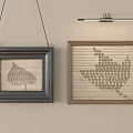 Black And Brown Framed String Art Tree Bird Shapes On Beige Wall With Hanging Lamp