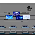 Huawei Smart Future Background Wall with Multiple Screens Huawei Cloud Logo and White Tables Below 3d model