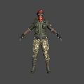 Woman In Military Uniform With Camouflage Pants Green Vest And Red Bandana