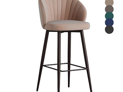 Ribbed Back Padded Seat Bar Stool With Black Metal Legs Multiple Color Options 3d model