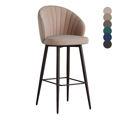 Ribbed Back Padded Seat Bar Stool With Black Metal Legs Multiple Color Options 3d model