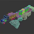 Modern Truck Transport Scene With Wooden Crates Rocks And Wooden Bridge