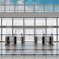Public Facility Entrance Hall With Security Turnstiles Large Glass Windows And Bright Interior