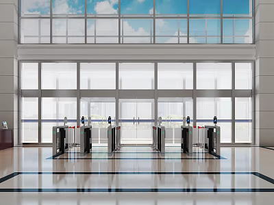 Public Facility Entrance Hall With Security Turnstiles Large Glass Windows And Bright Interior 3d model