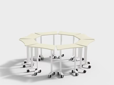 Laboratory Collaborative Workspace With White Wheeled Tables In Hexagonal Structure 3d model