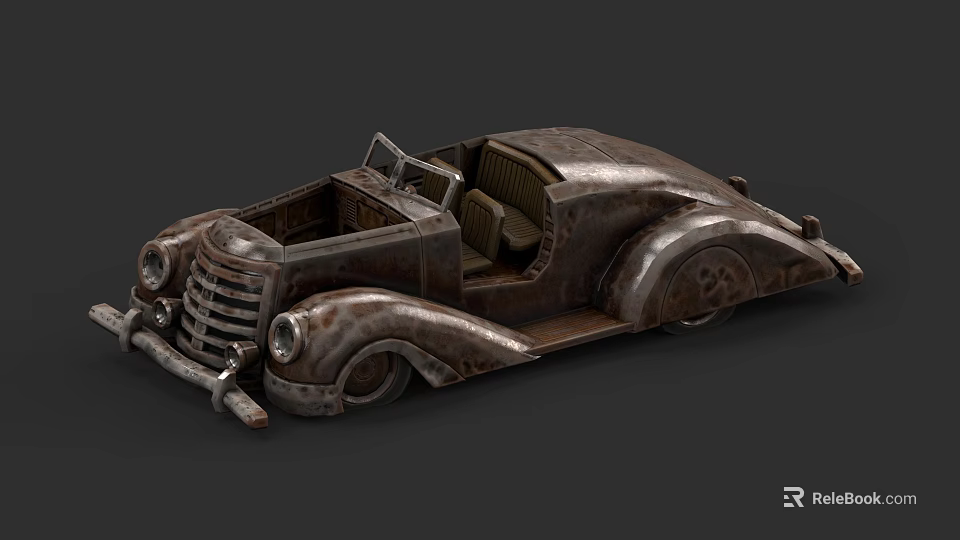 Vintage Rusty Classic Convertible Car With Open Top And Retro Design 3d model 