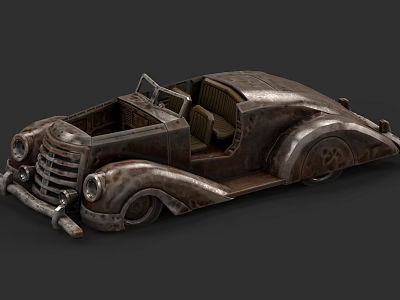 Vintage Rusty Classic Convertible Car With Open Top And Retro Design 3d model