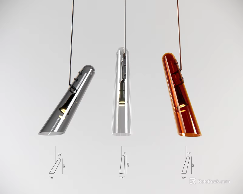 Modern Long Cylindrical Pendant Lights In Silver Transparent And Copper Colors For Home Decor 3d model 