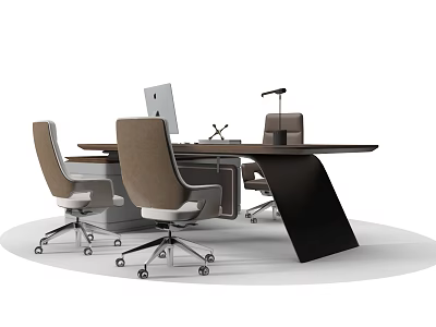 Modern Office Desk Setup With Computer Monitor Desk Lamp And Ergonomic Chairs 3d model