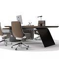 Modern Office Desk Setup With Computer Monitor Desk Lamp And Ergonomic Chairs