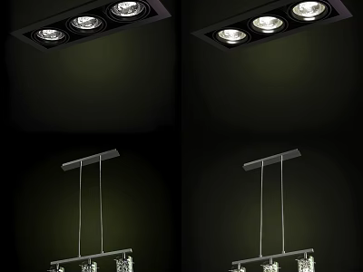 Modern Stylish Lighting Fixtures Combination With Recessed Spotlights And Crystal Pendant Lights 3d model