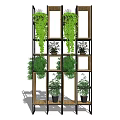 Modern Stylish Bookshelf With Wooden Metal Structure Multiple Shelves And Hanging Potted Plants