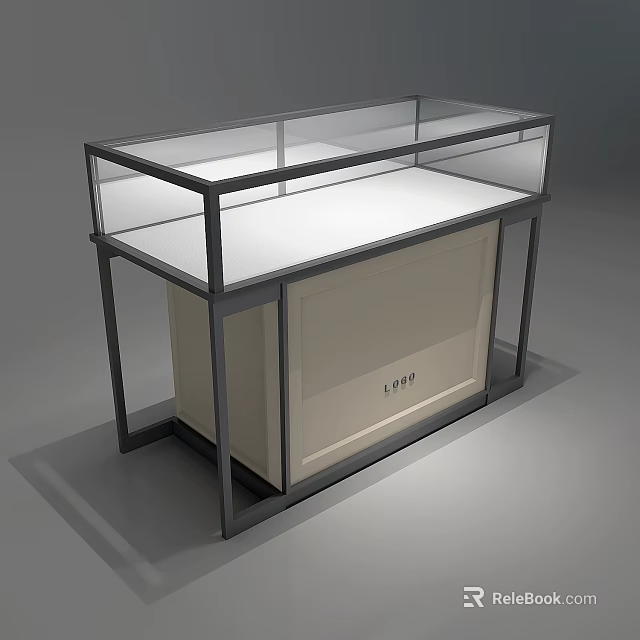 Modern Retail Store Glass Display Case With Metal Frame White Countertop And Cabinet 3d model 