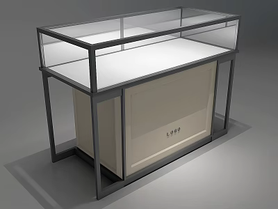 Modern Retail Store Glass Display Case With Metal Frame White Countertop And Cabinet 3d model