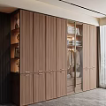 Modern Wooden Wardrobe Design with Glass Door Section Metal Handles and Built in Storage Compartments